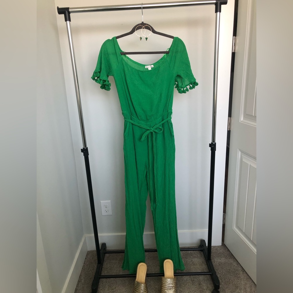 Kelly Green Off the Shoulder Jumpsuit by Dress Day